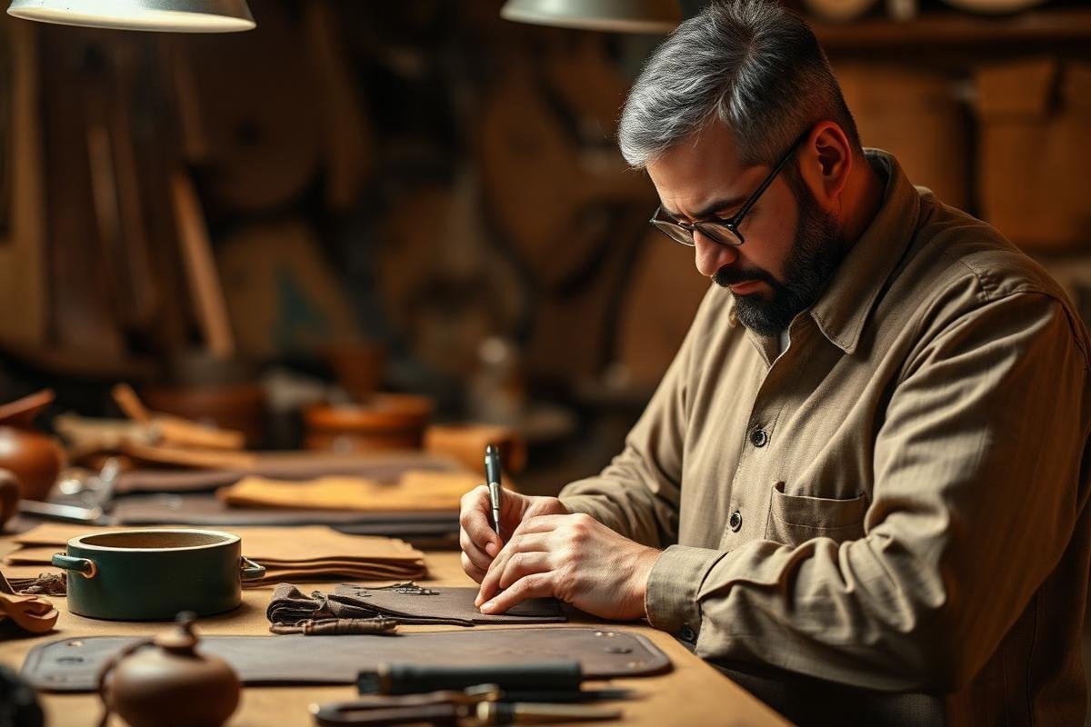 Leather craftsmanship workshop in Sialkot